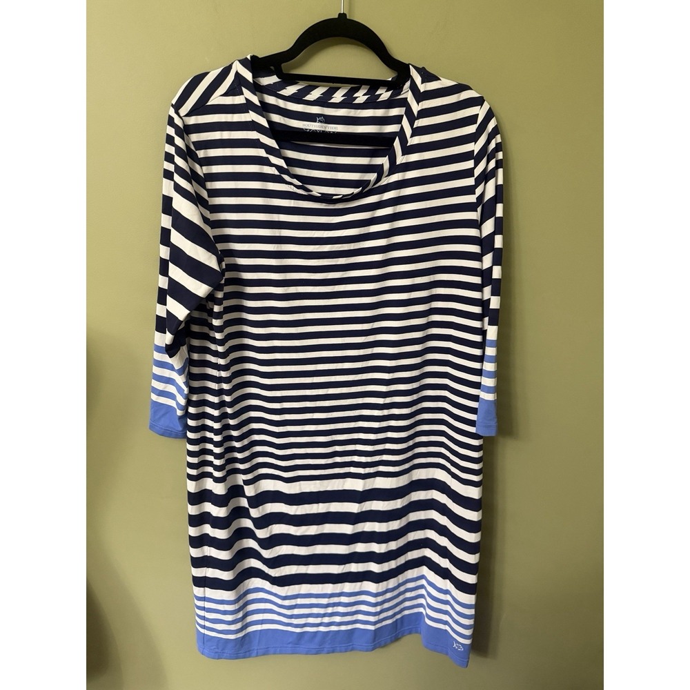 Southern Tide Striped Jersey Dress Womens XL Navy White Coastal Casual